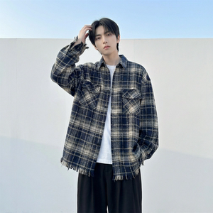 现货 2026春复古美式格子长袖衬衫毛边宽松衬衣 SC245-P58，男装衬衫，星座1017