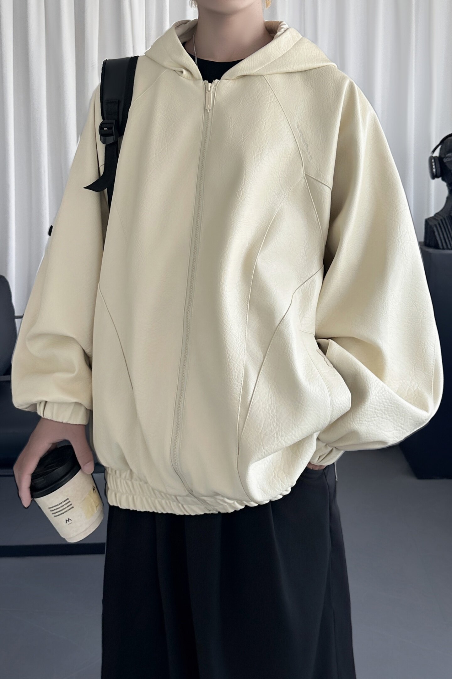 复古连帽皮衣外套男款秋季潮牌痞帅休闲皮夹克外套Q4020-P118,男装夹克,星座1017