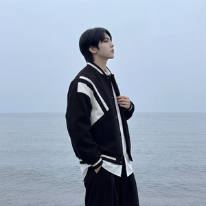现货 撞色美式复古夹克棒球服流行外套W0023-P88控118 加绒P100图片