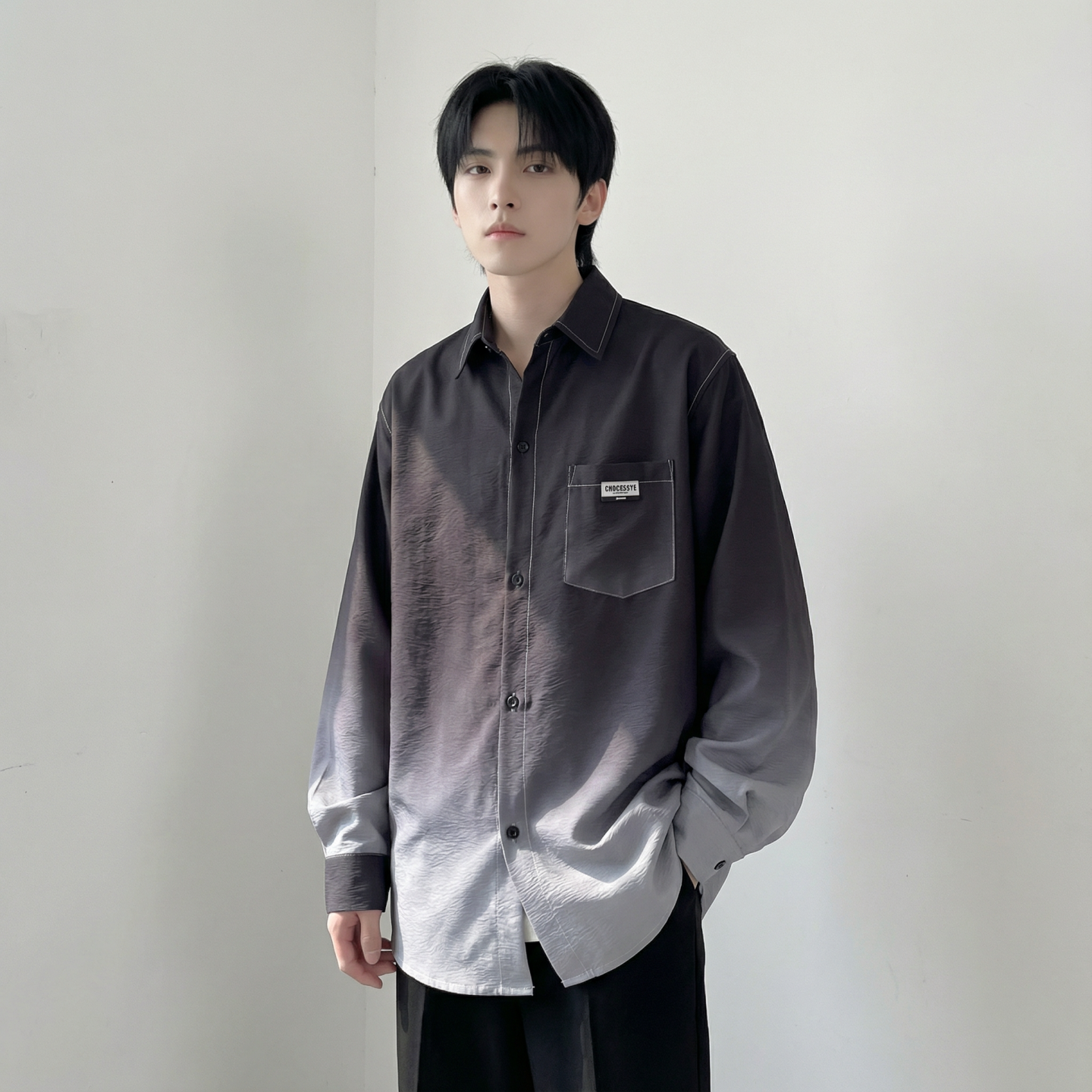 2026现货渐变长袖衬衫水洗褶皱宽松潮流休闲衬衣DS651-P58，男装衬衫，星座1017