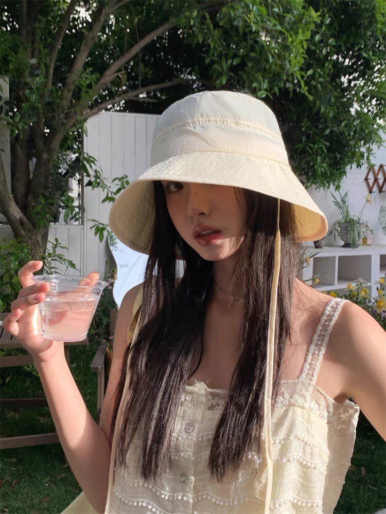 韩版纯色渔夫帽女夏季2025新款时尚百搭休闲显脸小米色防晒遮阳帽