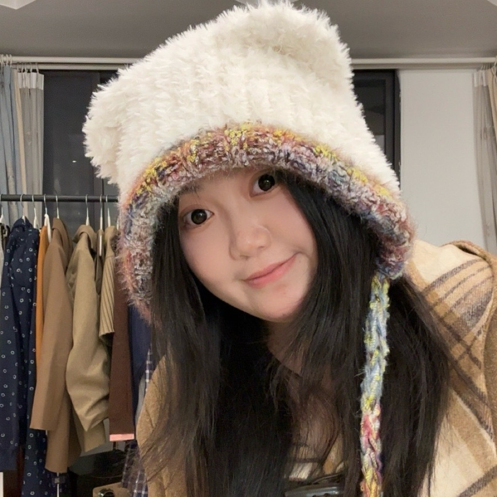 可爱帽子加绒加厚秋冬新款显脸小卡通耳朵帽子骑行帽护耳保暖帽女