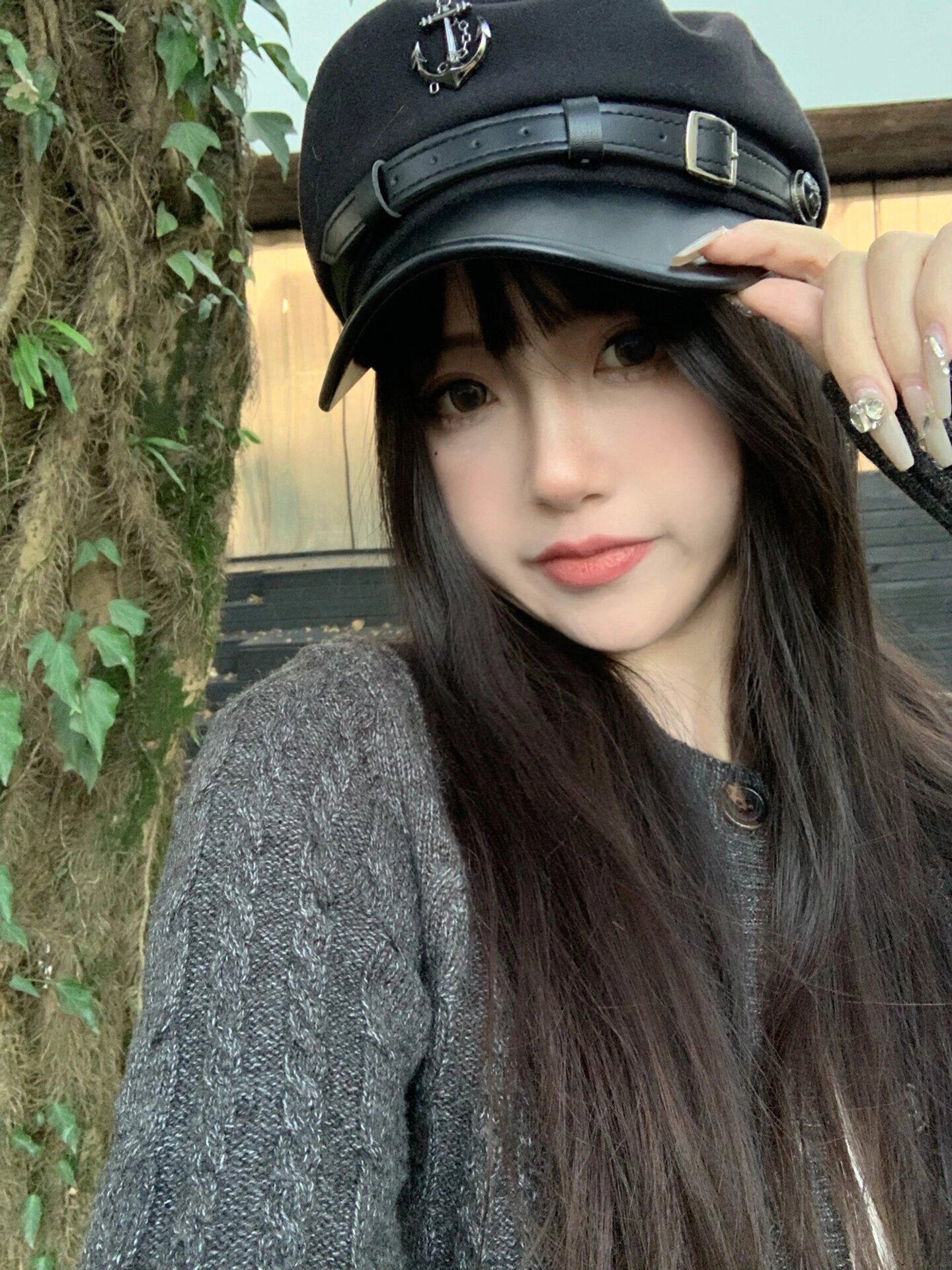 日系复古PU皮朋克海军风水手帽子女显脸小帅气美式复古平顶画家帽