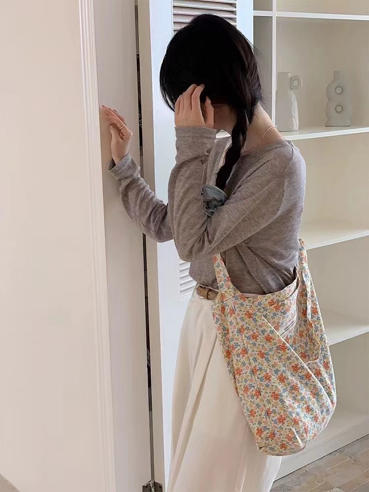 双肩带款式 ins风碎花帆布包女学生大容量气质单肩包复古百搭韩版
