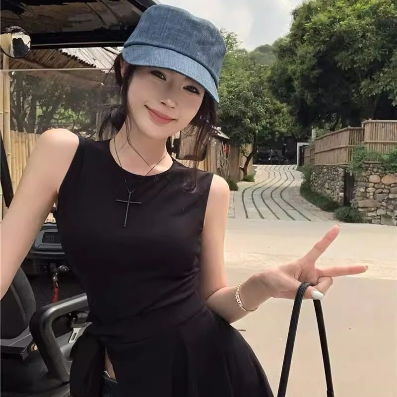 日系复古棉麻平顶马术帽子女夏季薄款百搭防晒遮阳帽显脸小骑士帽