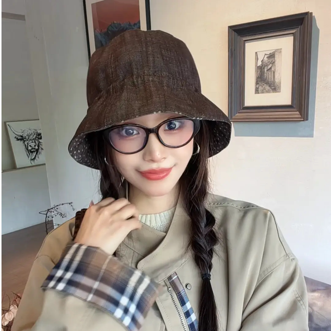 韩版双面戴碎花渔夫帽女秋季简约百搭帽子复古时尚休闲显脸小盆帽