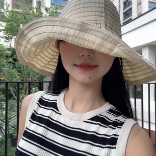 渔夫帽女大帽檐防晒帽女士专业级遮阳帽夏季户外条纹纯色2025新款