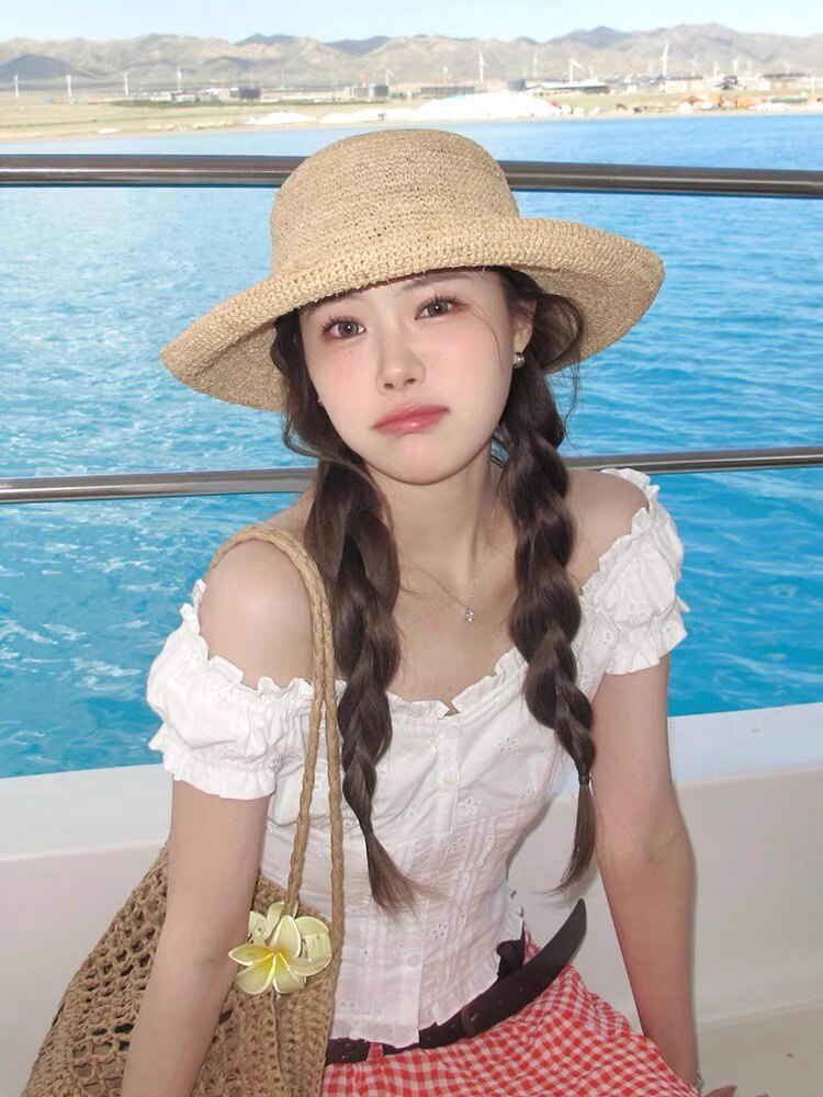 【夏日之旅】高品质拉菲草草帽纯手工编织海边沙滩帽凹造型渔夫帽