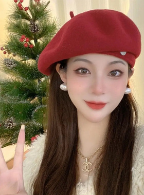 贝雷帽逛街优雅女性秋冬