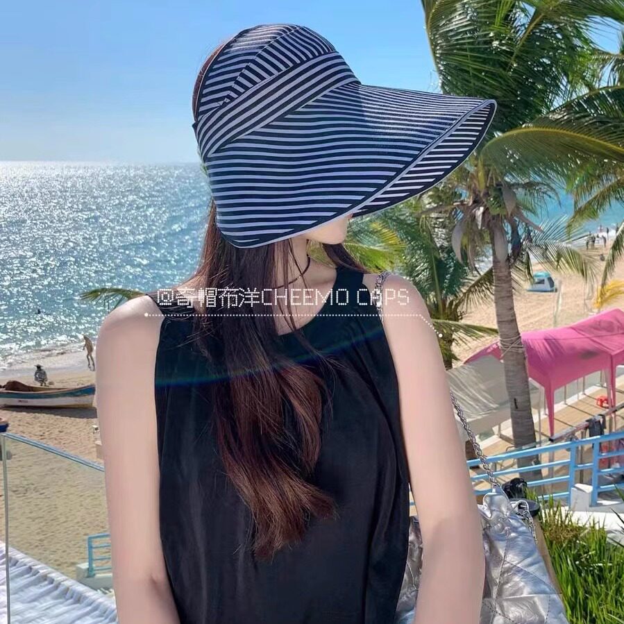 条纹半空顶遮阳帽,夏,女,百搭