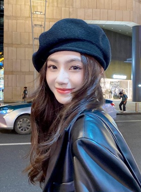 2023新品蓓蕾帽ins韩系百搭网红卷边针织贝雷帽大脸显瘦画家帽女