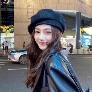 2023新品 蓓蕾帽ins韩系百搭网红卷边针织贝雷帽大脸显瘦画家帽女
