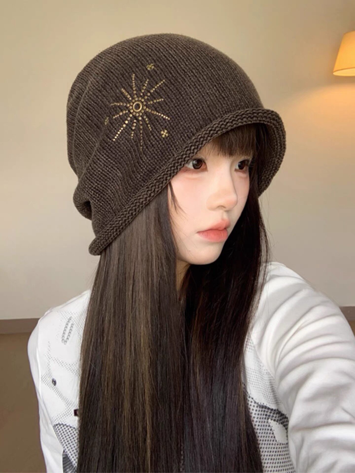 日系复古水洗做旧包头帽女秋季新款大头围宽松冷帽显脸小毛线帽子