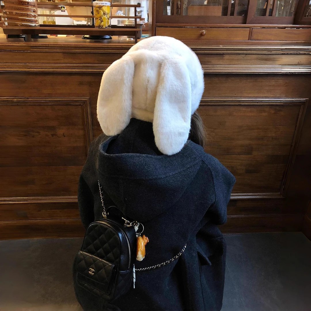 甜美可爱兔耳帽女冬季毛绒保暖显脸小防寒包头帽休闲百搭日常