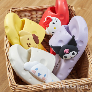 三丽鸥奶酪亲子凉拖鞋女夏天成人踩屎感浴室厚底室内学生拖鞋防滑