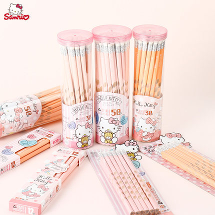 HELLOKITTY儿童正姿洞洞铅笔矫正握姿小学生三角杆铅笔带橡皮擦头