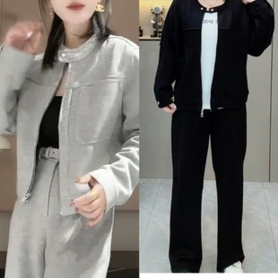 有腰带2026春款百搭时髦休闲时尚长袖显瘦上衣慵懒风阔腿裤两件套