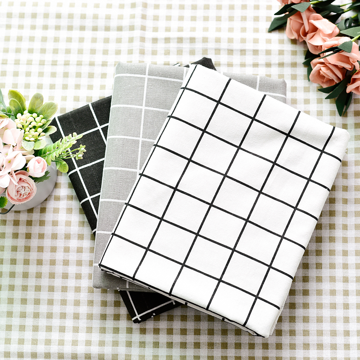 黑白格子布ins风静物拍照背景布美食摄影早餐野餐垫网红直播桌布