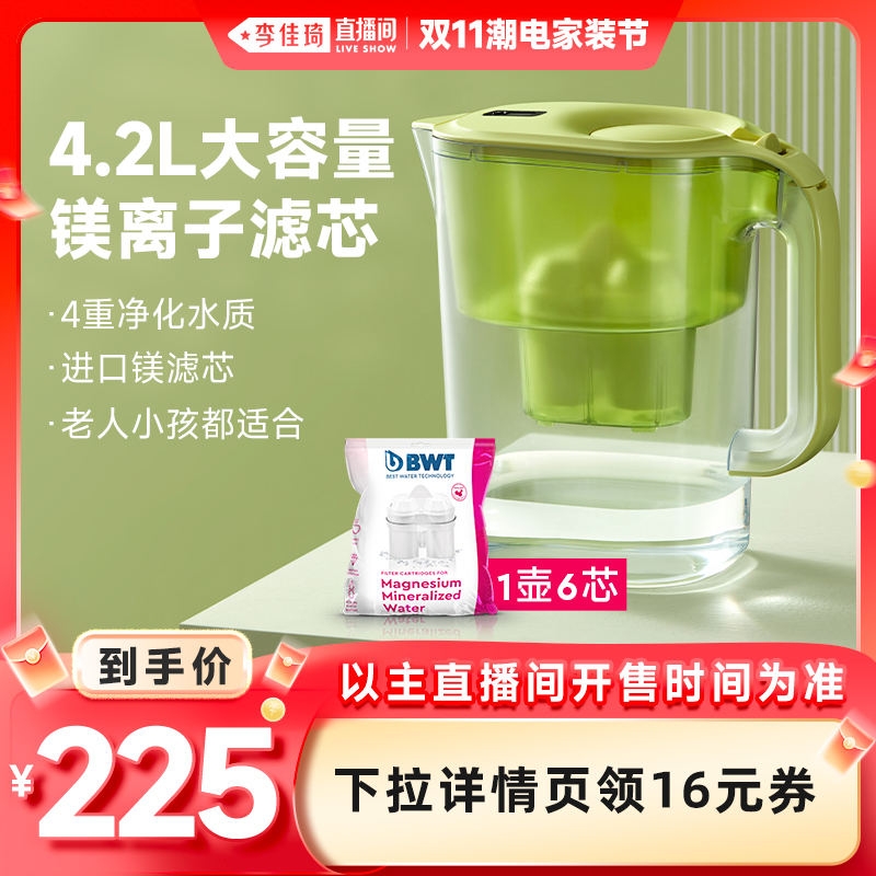 倍世BWT净水壶家用自来水4.2L过滤器过滤水壶进口镁离子滤芯套装