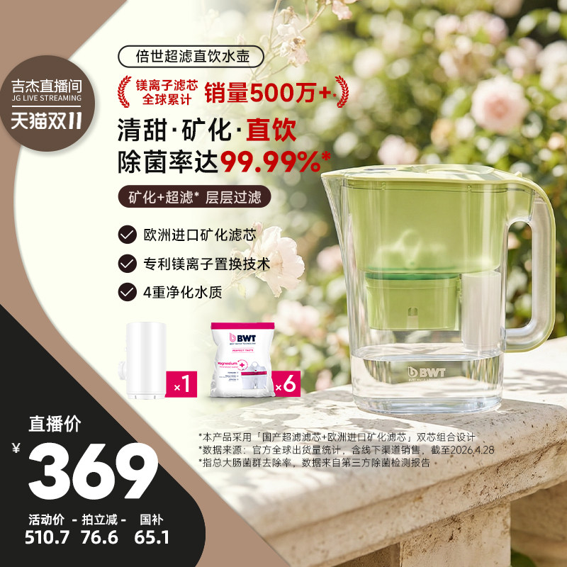 【吉杰双11】BWT倍世净水壶超滤矿化泡奶进口镁离子滤芯滤水壶
