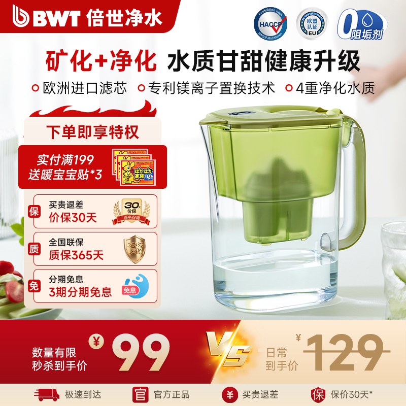 倍世BWT净水壶德国滤芯滤水壶4.2L大容量便携净水器镁离子