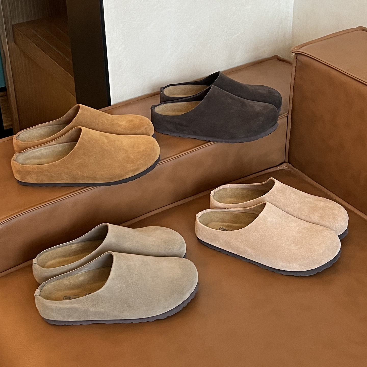 桑坡勃肯鞋真皮包头拖鞋男女半拖一脚蹬懒人鞋穆勒鞋外穿博肯拖鞋