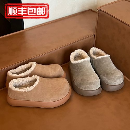 雪地靴女加绒加厚防水防滑真皮保暖厚底土豆靴桑坡懒人棉鞋女外穿