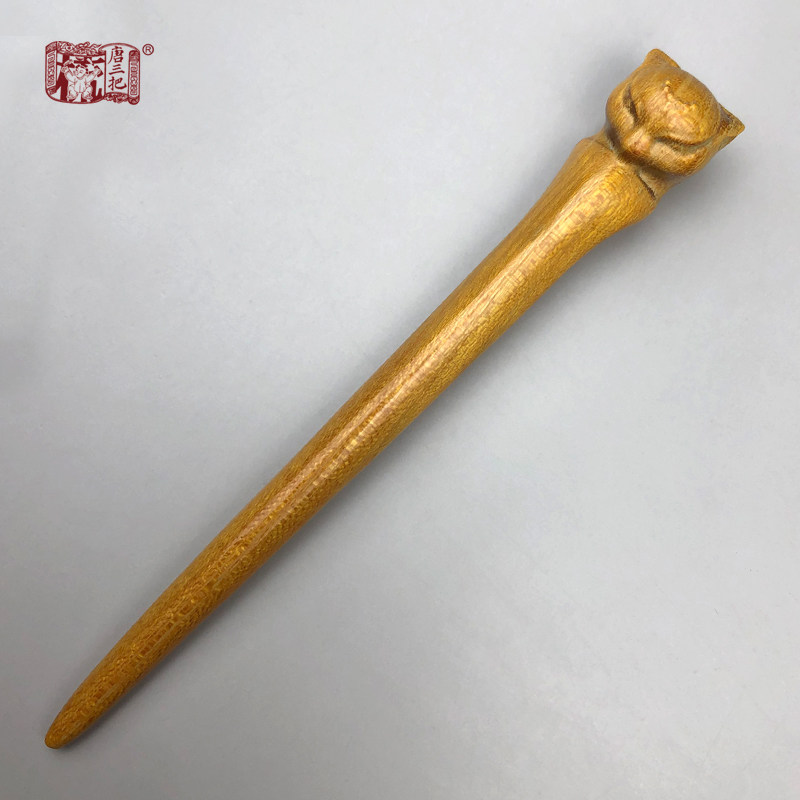 唐三把柘木大头狐狸发簪可爱狐狸造型木簪高级感现代简约盘发发饰