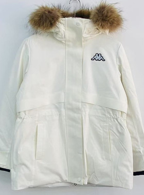 Kappa卡帕冬季女款工装羽绒服新款毛领连帽防寒面包服K0C82YY40