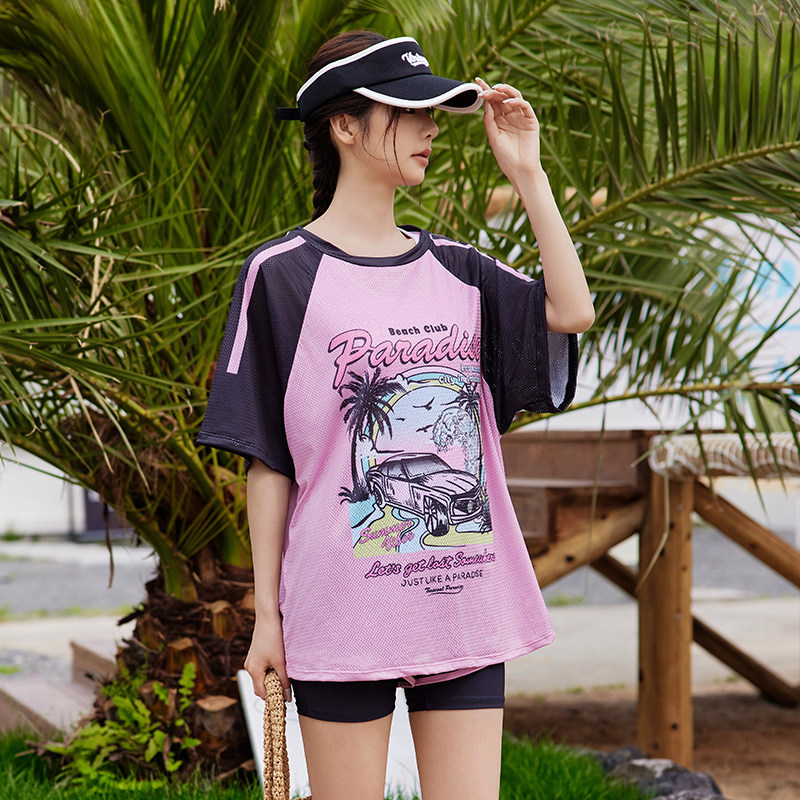 大码泳衣女保守分体三件套2025新款微胖mm遮肉温泉海边度假游泳衣