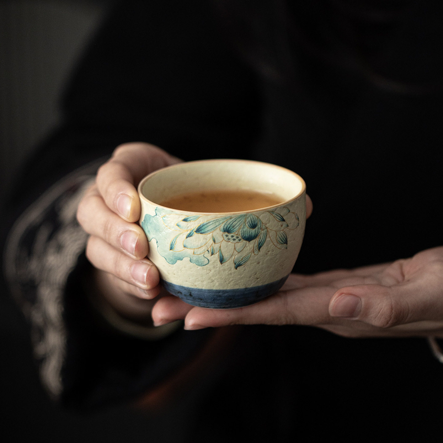 青花火石红莲生吉祥陶瓷茶杯中式复古主人杯家用功夫茶杯品茗杯子