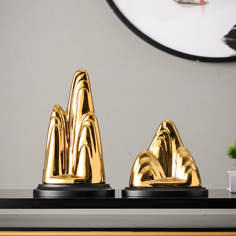 招财金山摆件电视柜装饰品轻奢高档办公室书房书柜假山陶瓷工艺品