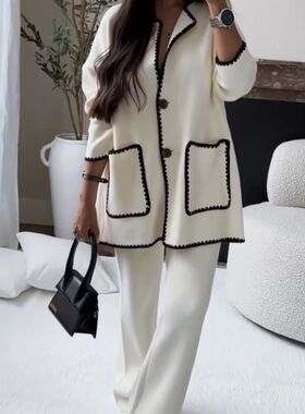 women clothesGY24199时尚拼接贴袋套装欧美跨境年秋冬新品