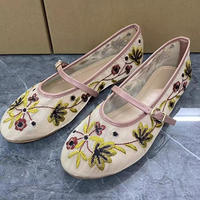 2026 shoes women Fashion Flower-embroidered Mesh Ballet Flat Shoes Women Retro One-Shoulder Strap Mary thumbnail 2