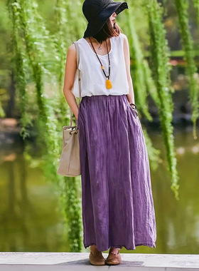 2026 women clothes现货新款  欧美跨境薰衣紫色复古风长裙