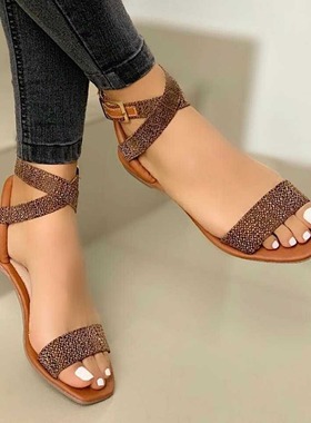 2026 shoes womenwish年夏季新款大码一字扣带平底休闲凉鞋女Sand