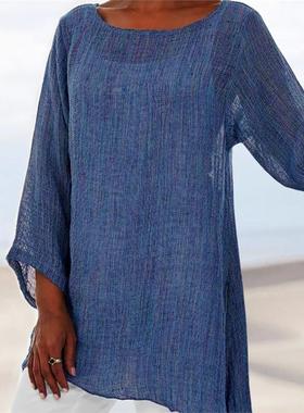 2026 women clothes8813#欧美女装热卖 纯色百搭休闲上衣不规则长