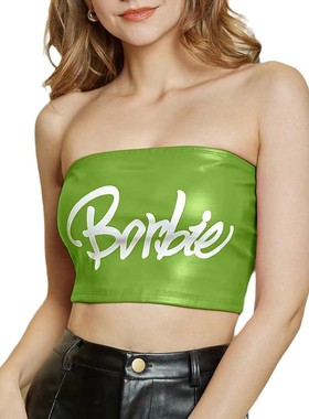 2026 women clothes欧美女装春夏新款女装PU皮印花一字领性感裹胸