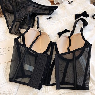 2026 women法式透视塑身骨衣文胸套装软钢圈马甲外搭薄款内衣吊带