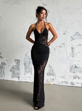 women clothesYL24530秋季新款时尚长裙 名媛风气质修身性感蕾丝