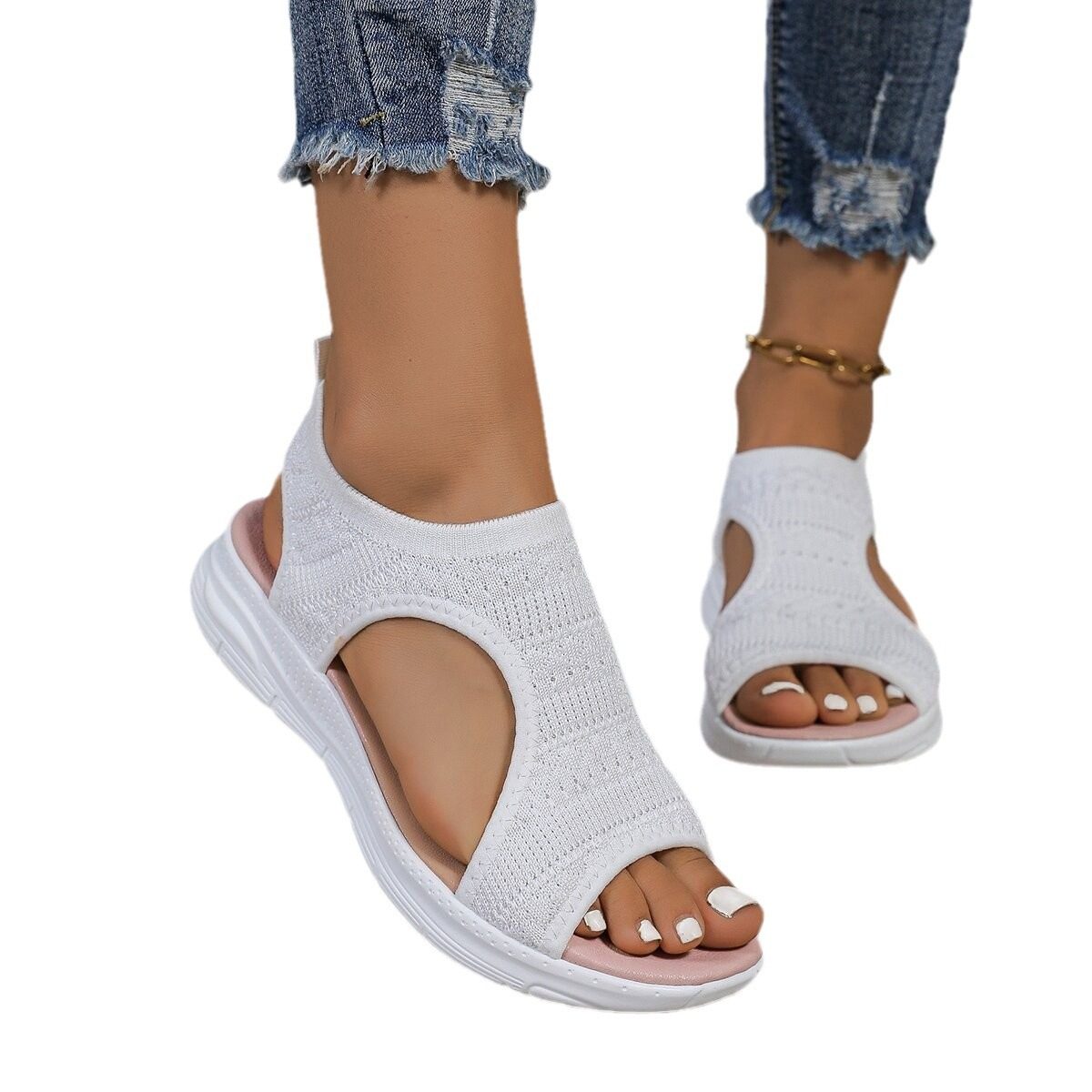 2026 shoes women跨境凉鞋女欧美秋夏外贸新款网布平底套脚鱼嘴飞,户外/登山/野营/旅行用品,沙滩鞋/凉鞋/拖鞋,淘宝优惠券,粉丝福利购,淘宝优惠卷