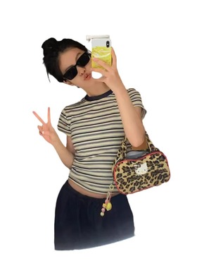 2026 women clothes美式复古条纹正肩短袖T恤女夏季新款修身显瘦