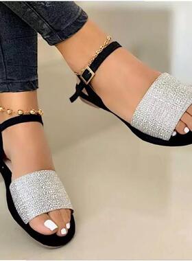 2026 shoes women跨境外贸款年夏季新品平底40-43大码扣带休闲凉