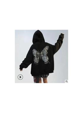 2026 women clothes春秋国潮牌暗黑风蝴蝶开衫连帽外套男女情侣卫