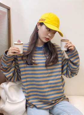 2026 women clothes现货韩国chic秋装百搭条纹长袖T恤宽松套头原