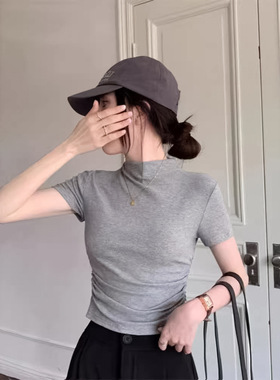 2026 women clothes半高领短袖t恤女夏季年新款打底衫内搭修身短