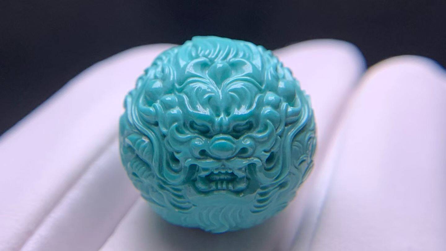 湖北十堰矿区天然原矿高瓷绿松石精工张晓飞龙珠圆珠散珠单珠配珠