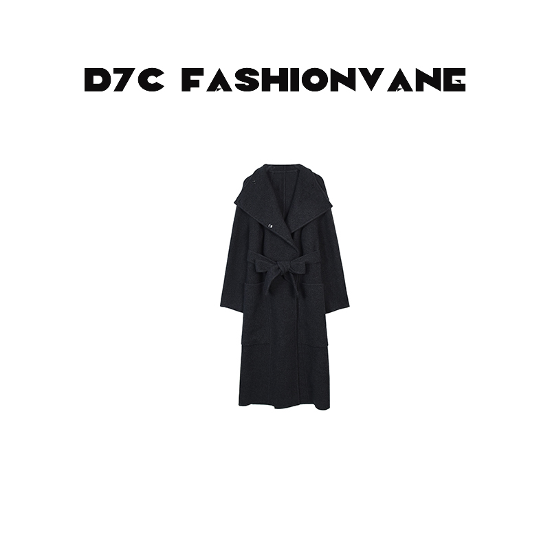 【婉婉】冬季新款大翻领羊毛羊绒中长款系带呢子外套C08180502