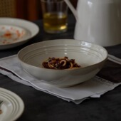 窑变釉 三拾家 复古麦色面碗内螺纹描边个性 斗笠碗水果沙拉碗汤碗