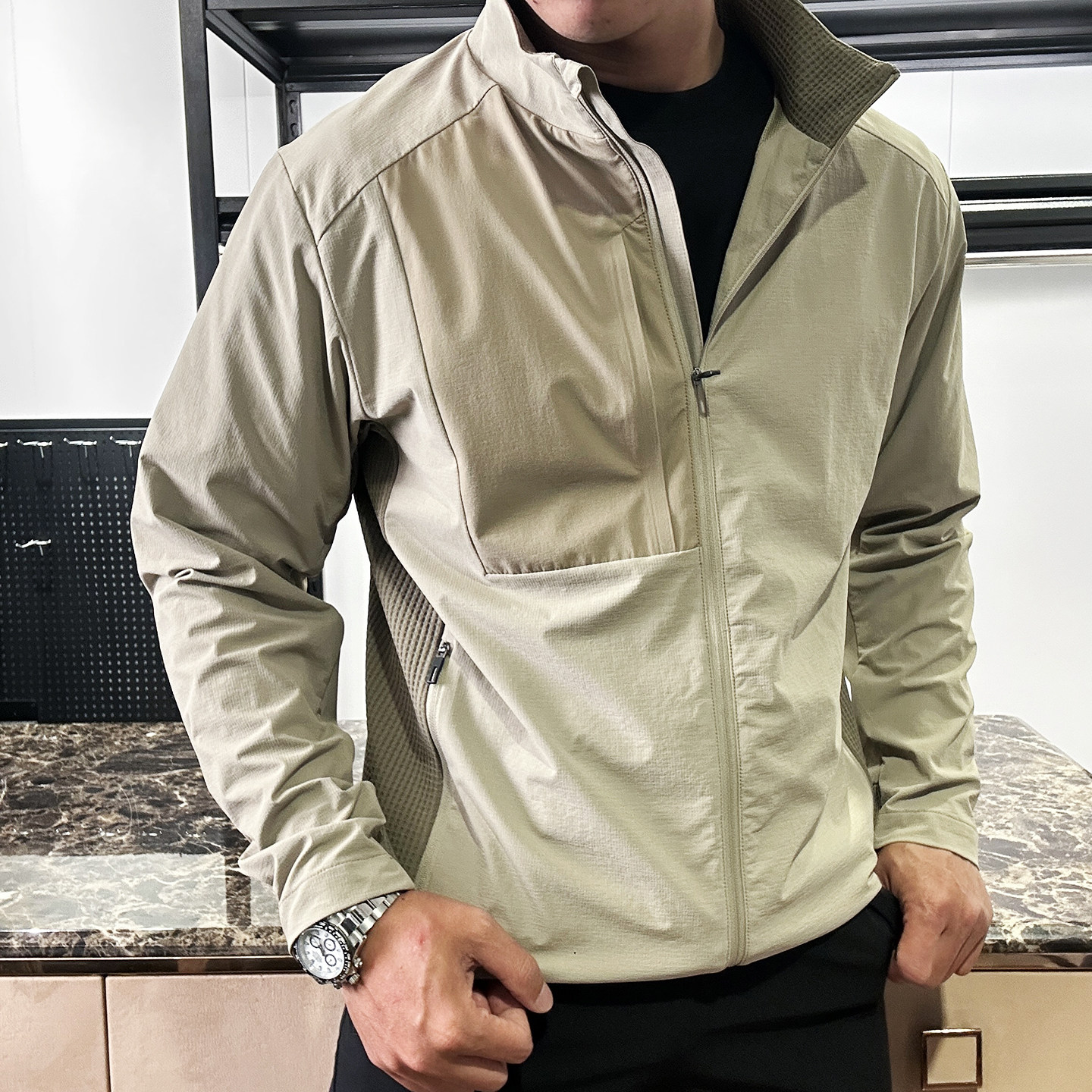 外贸单！户外运动风男士立领薄款夹克外套透气防风立体裁剪上衣潮